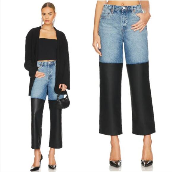 Revolve Blank NYC Colorblock Faux Leather Wide Leg Jeans NWT - Picture 1 of 5